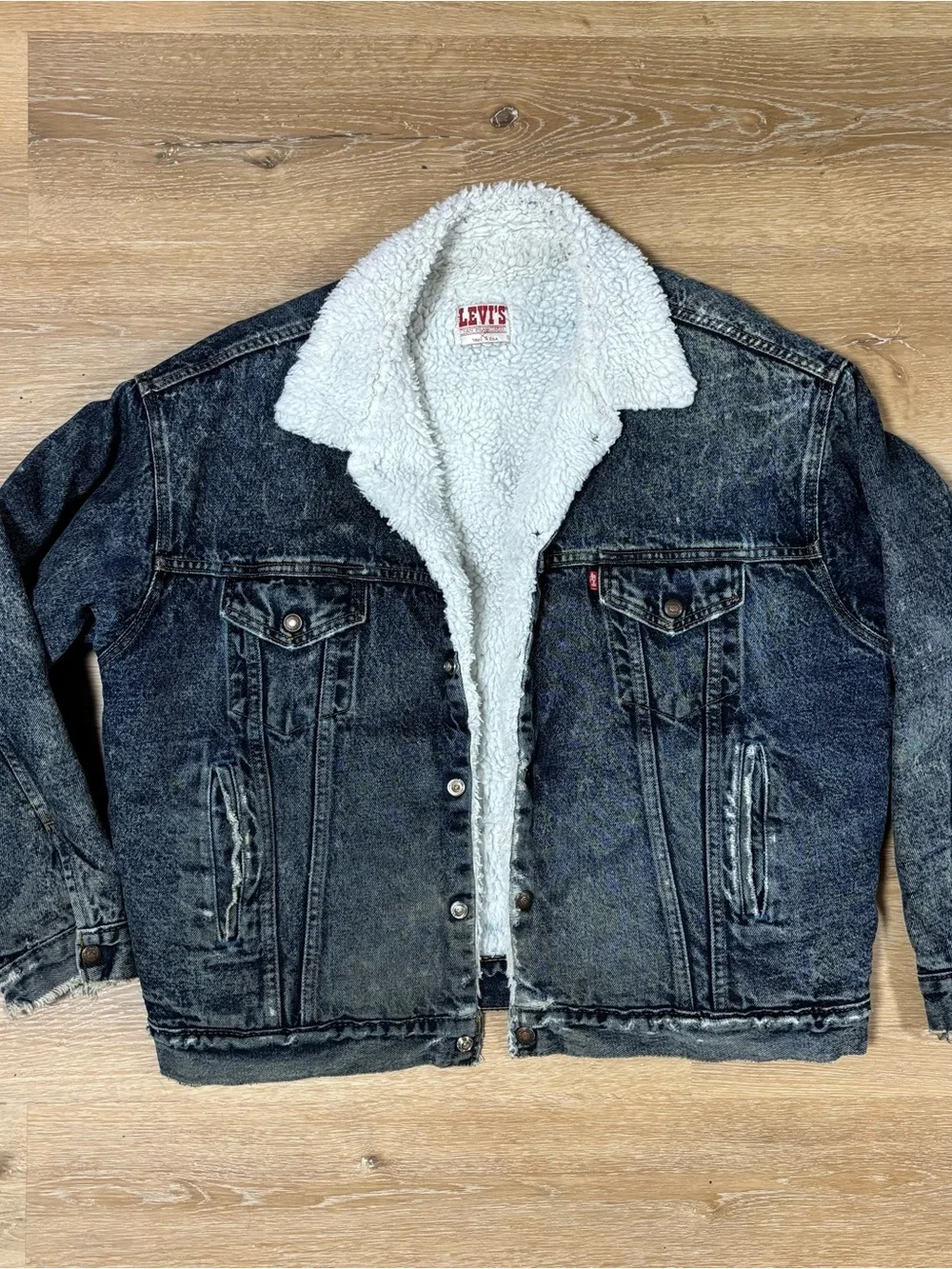 Vintage Levis Jacket Mens XL Blue Sherpa Lined Denim Trucker Made USA 80s